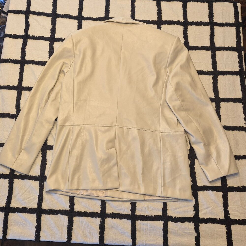NEW Selenite Gray L Banana Republic Factory Vegan Leather Double Breasted Blazer - Picture 7 of 8